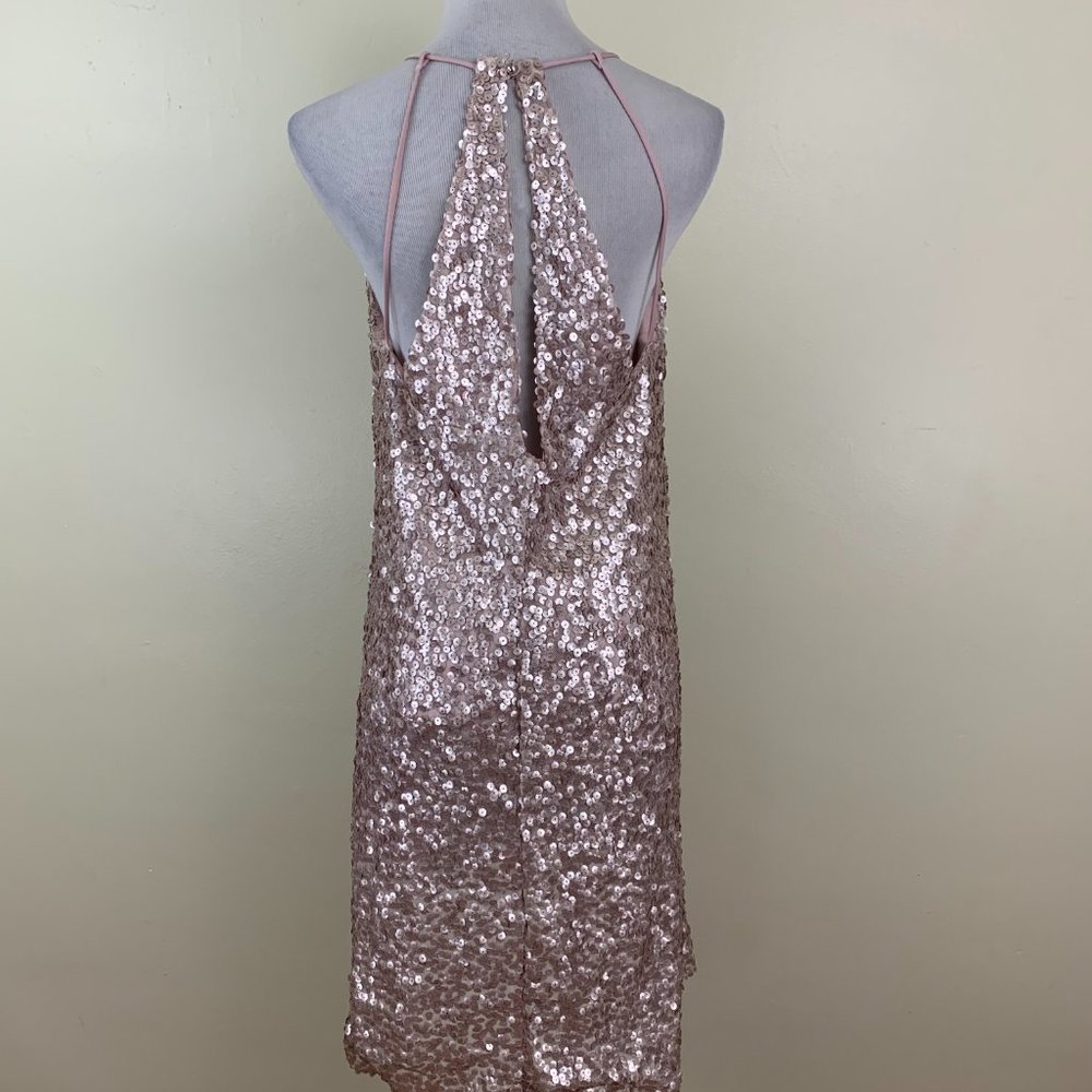 NSR Light Pink w Pink/Silver'ish Sequins Strappy Back Loose Fit High Low Dress - Picture 7 of 9